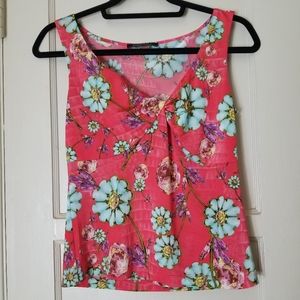 ETCETERA coral pink orange floral sleeveless knitted front short blouse